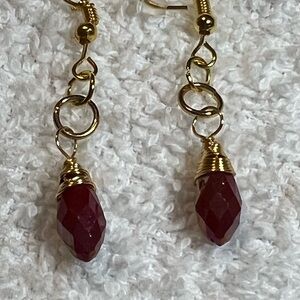 Ruby Red beaded earrings. Gold-color hardware.
